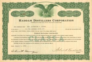 Haddam Distillers Corporation - Stock Certificate