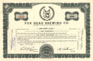 Fox Head Brewing Co. - Stock Certificate