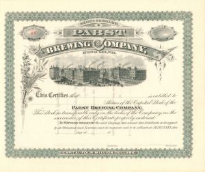 Pabst Brewing Co., Milwaukee, Wis. - Stock Certificate