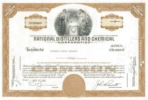 National Distillers and Chemical Corporation - 1967 dated Stock Certificate