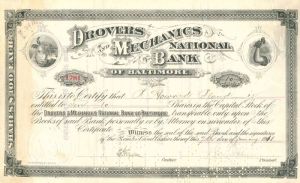 Drovers and Mechanics National Bank of Baltimore - Stock Certificate