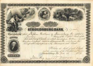 Stroudsburg Bank - 1868 or 1878 Stock Certificate