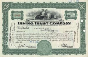 Irving Trust Co. - 1920's-30's dated Banking Stock Certificate