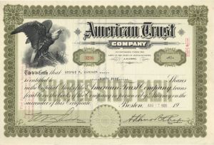 American Trust Co. - 1920 dated Banking Stock Certificate - Massachusetts