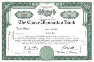 Chase Manhattan Bank - 1955-1960 dated Banking Stock Certificate - Available in Blue or Green