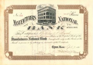 Manufacturers National Bank of Lynn, Mass. - Stock Certificate