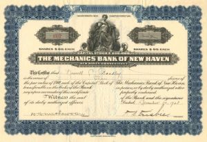 Mechanics Bank of New Haven - Stock Certificate