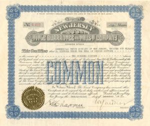 New Jersey Title Guarantee and Trust Co. - Stock Certificate