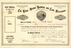 Ridge Avenue Building and Loan Association - Stock Certificate