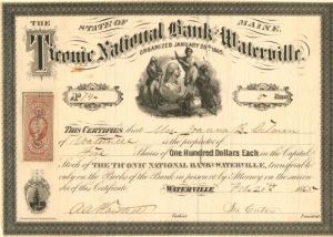 Ticonic National Bank of Waterville - Stock Certificate