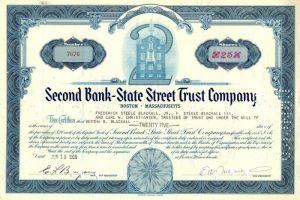 Second Bank-State Street Trust Co. - 1959 dated Banking Stock Certificate