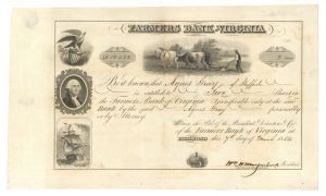 Farmers Bank of Virginia - 1854 dated Stock Certificate