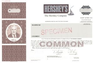 Hershey's - The Hershey Company - Mr. Hershey Vignette - 2005 circa Specimen Stock Certificate - Famous Food & Candy Corporation