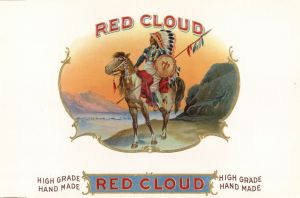 Red Cloud - Cigar Box Label - Americana - Indian on Horseback