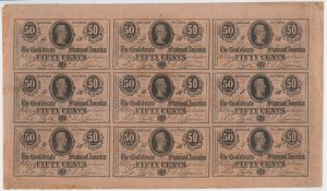 Uncut Sheet of 50 Cent Confederate Notes 