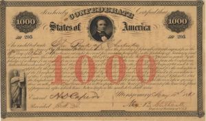 $1,000 Confederate States of America - $1,000 Bond