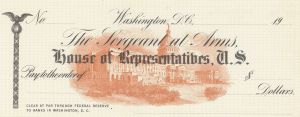 House of Representatives - Sergeant at Arms - United States - 1900's circa Check - Quite Rare