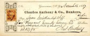 Charles Anthony and Co., Bankers -  Check