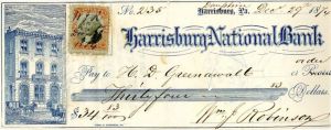 Harrisburg National Bank - Check with 1860's Revenue Stamp - Americana