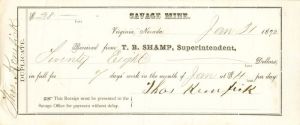 Savage Mine - Check dated January 31, 1872 - Virginia, Nevada