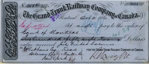 Grand Trunk Railway Co. of Canada - Railroad Check