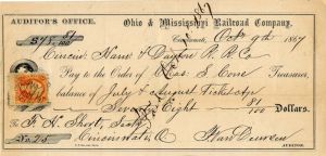 1860's dated Check from Ohio and Mississippi Railroad Co. - Railway Check