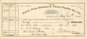 Cin'ti, New Orleans and Texas Pacific R'y Co. - Railroad Check