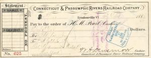 Connecticut and Passumpsic Rivers Railroad Co. - Railroad Check