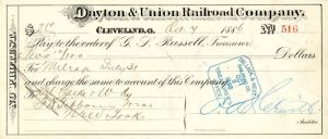 Dayton and Union Railroad Co. - Railroad Check