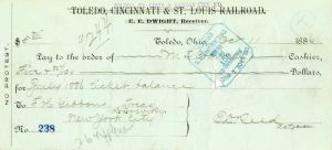 Toledo, St. Louis and Kansas City R'D. - Railroad Check
