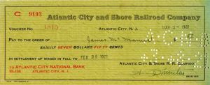 Atlantic City and Shore Railroad Co. - Check