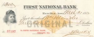 First National Bank - Red Oak, Iowa - Imprinted Revenue Checks