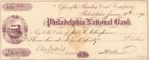 Philadelphia National Bank - 1870 dated Imprinted Revenue Check - Philadelphia, Pennsylvania