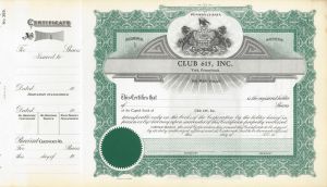 Club 615, Inc. - Certificate Serial No.1 - Stock Certificate