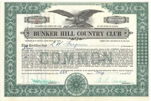 Bunker Hill Country Club - Stock Certificate