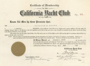 California Yacht Club - Los Angeles Stock Certificate
