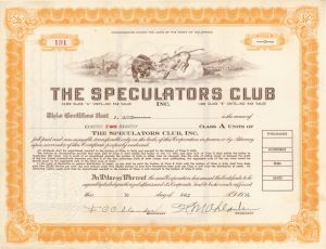Speculators Club Inc. - 1936 dated Stock Certificate