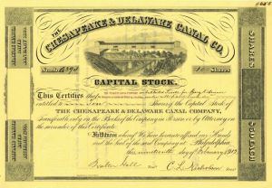 Chesapeake and Delaware Canal Co. - 1911-12 dated Stock Certificate (Uncanceled) - Very Nice Condition