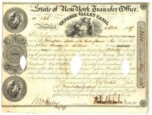 State of New York Transfer Office Genesee Valley Canal - Stock Certificate