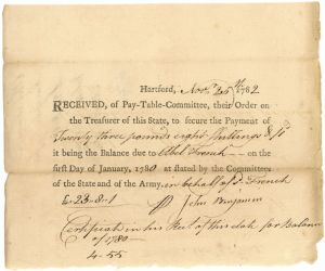 1780-1783 dated Revolutionary War "Committees of the State and of the Army" Document - Connecticut - American Revolutionary War