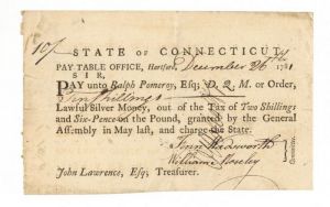 1780's dated Pay Order Signed by Oliver Wolcott Jr. - Connecticut Revolutionary War