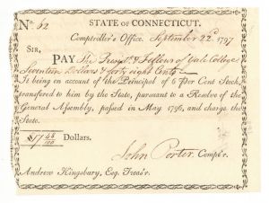 1797 Revolutionary War Pay Order - Connecticut - American Revolutionary War