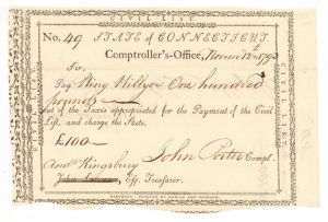 1793 Revolutionary War Pay Order - Connecticut - American Revolutionary War