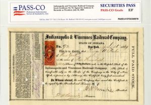 General Ambrose E. Burnside - Indianapolis and Vincennes Railroad Co. - Stock Certificate
