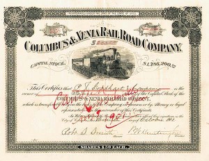 Columbus and Xenia Railroad - Stock Certificate