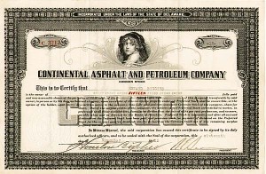 Continental Asphalt and Petroleum Co. - Stock Certificate (Uncanceled)