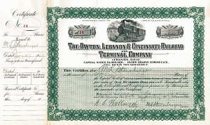 Dayton, Lebanon and Cincinnati Railroad and Terminal - Stock Certificate