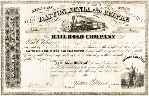 Dayton, Xenia and Belpre Railroad - Stock Certificate (Uncanceled)