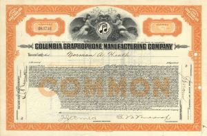Columbia Graphophone Manufacturing Co. - 1917 dated Orange Stock Certificate - Very Rare Type