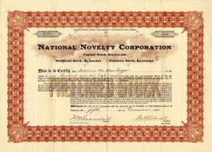 National Novelty Corporation - Stock Certificate